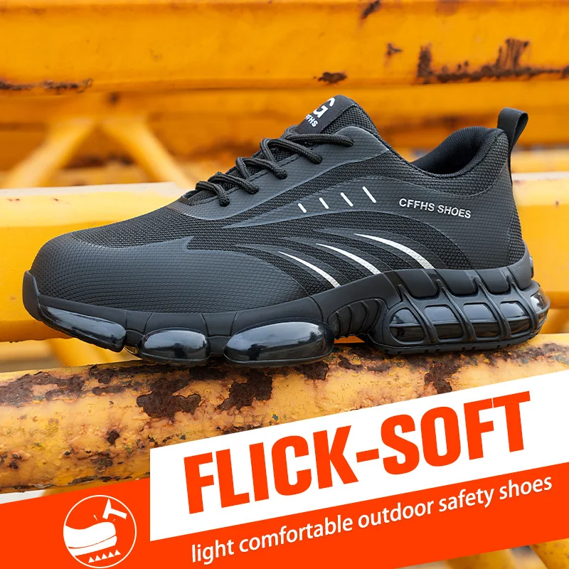 Schwarze Sicherheitsschuhe mit Stahlkappe, leichte Arbeitsschuhe für Damen und Herren, industrielle Sicherheitsstiefel, rutschfeste Arbeitsschuhe_voghion.com