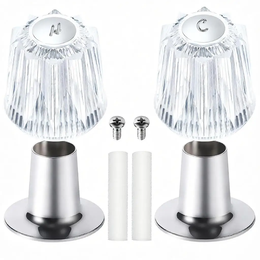 Acrylic-Shower Knob And Flange Base Set 12 Tooth ABS Replacement Handle For Bathtub Faucet Repair Upgrade Bathroom Fixture Parts