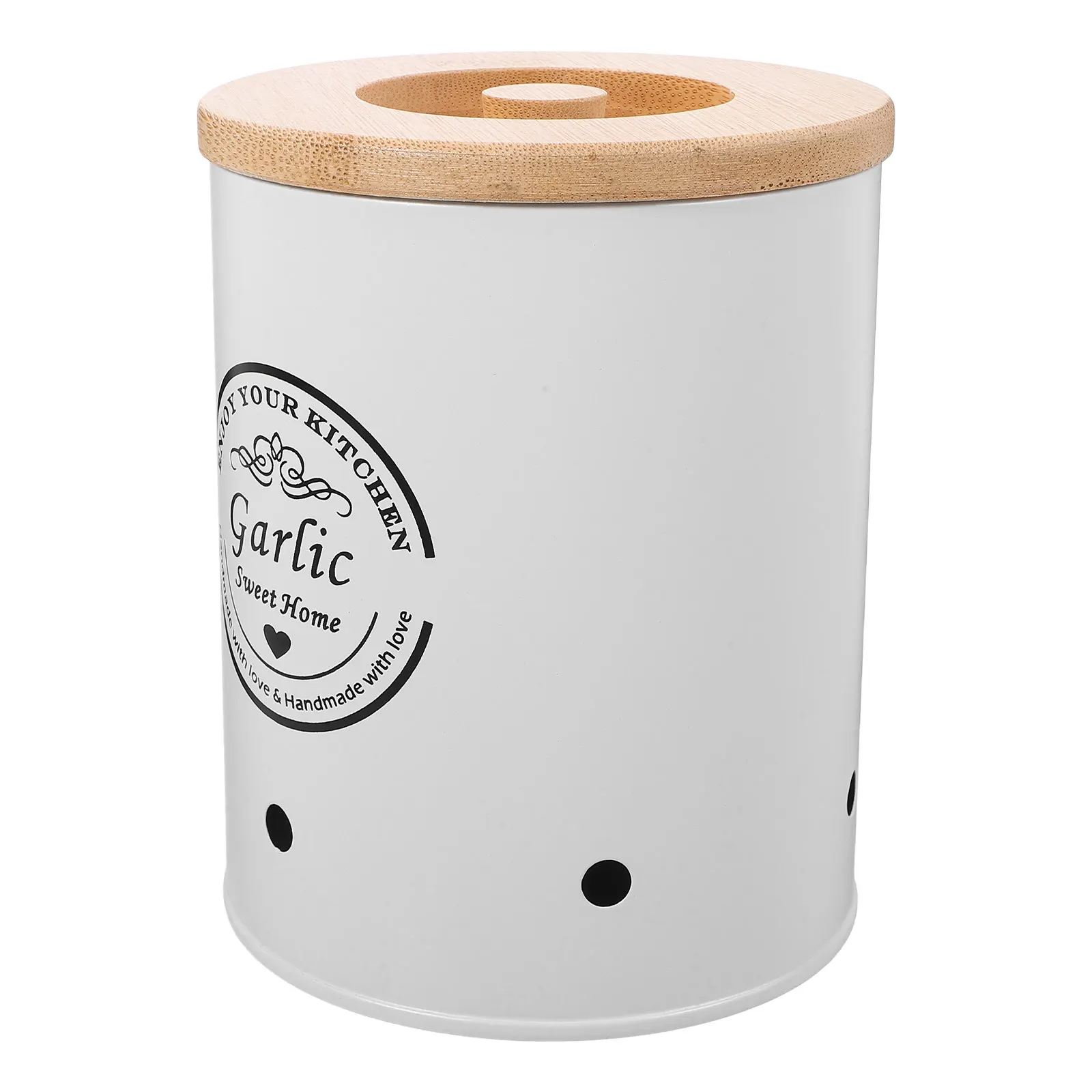 

Garlic Bucket Vegetable Storage Container for Potatoes Onions Garlic Ginger with Bamboo Lid Stylish Kitchen