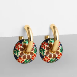 Colorful Flower Round Circle Donuts Hoop Earrings for Women Classic Gold Color Stainless Steel Ear Huggie Hoops Fashion Jewelry