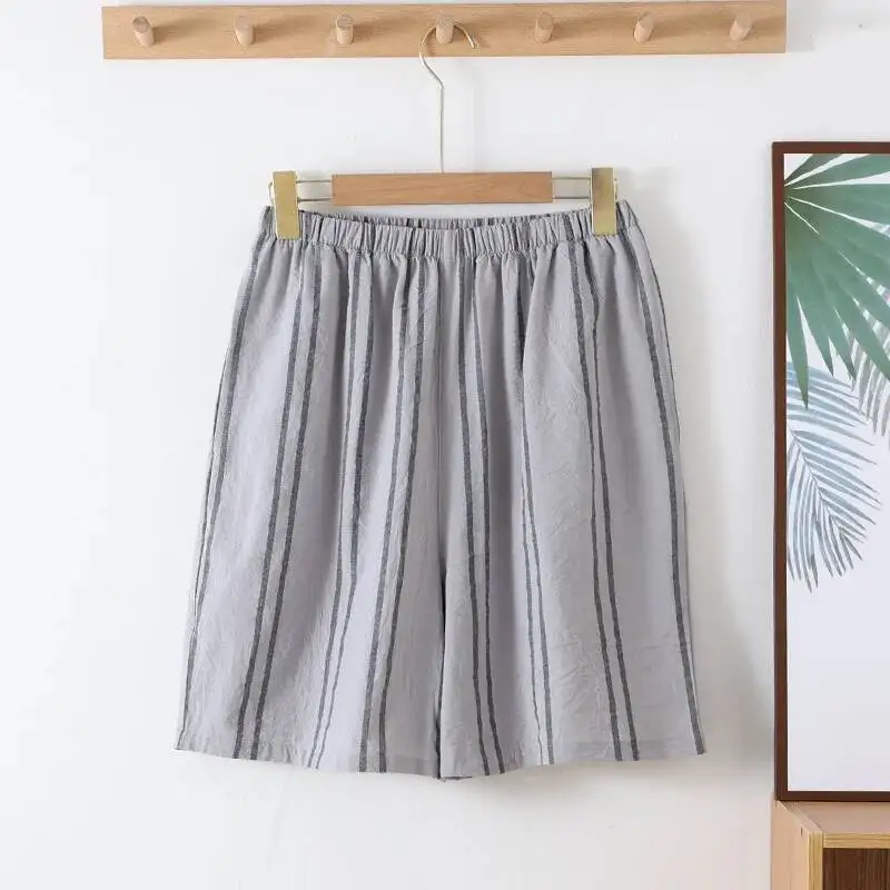 

Разноцветные мужские летние домашние брюки в вертикальную полоску, хлопковые спальные брюки, тонкие повседневные свободные шорты большого размера для мужчин