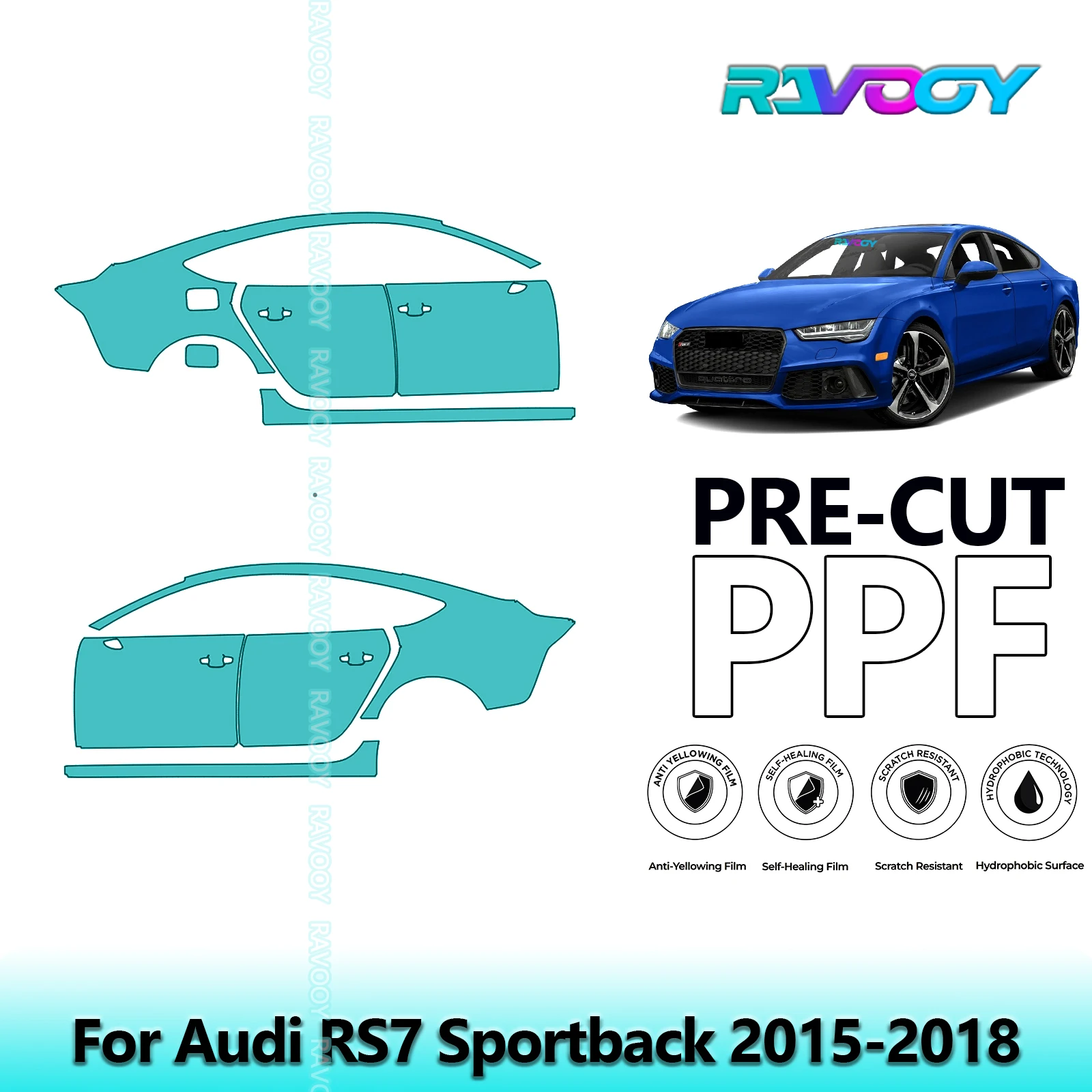 

For Audi RS7 Sportback 2015-2018 8.5mil Clear Matte Pre-Cut PPF Door & A/B Pillar Kit TPU Paint Protection Film Set