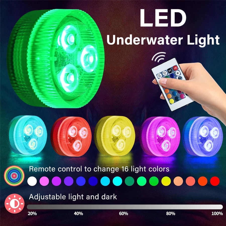 

3 светодиодный подводный светильник с дистанционным управлением, RGB погружной ночник, садовый светильник для бассейна, для свадебной вечеринки, вазы, аквариума
