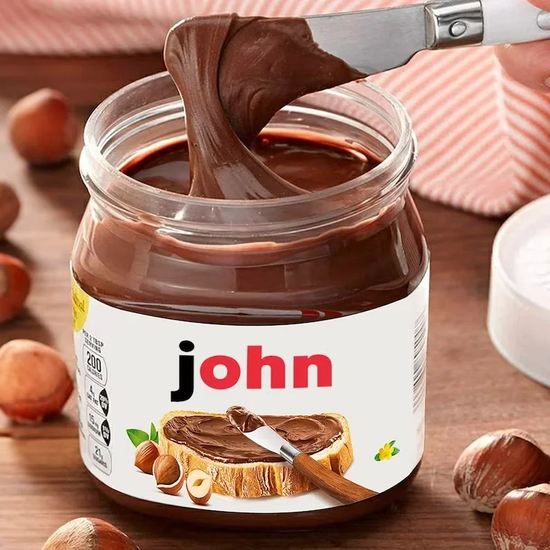 Personalized Name Sticker Mini Nutella Jar Label Custom Vinyl For Birthday Easter Hen Party Favours Weddings Unique Novelty Gift