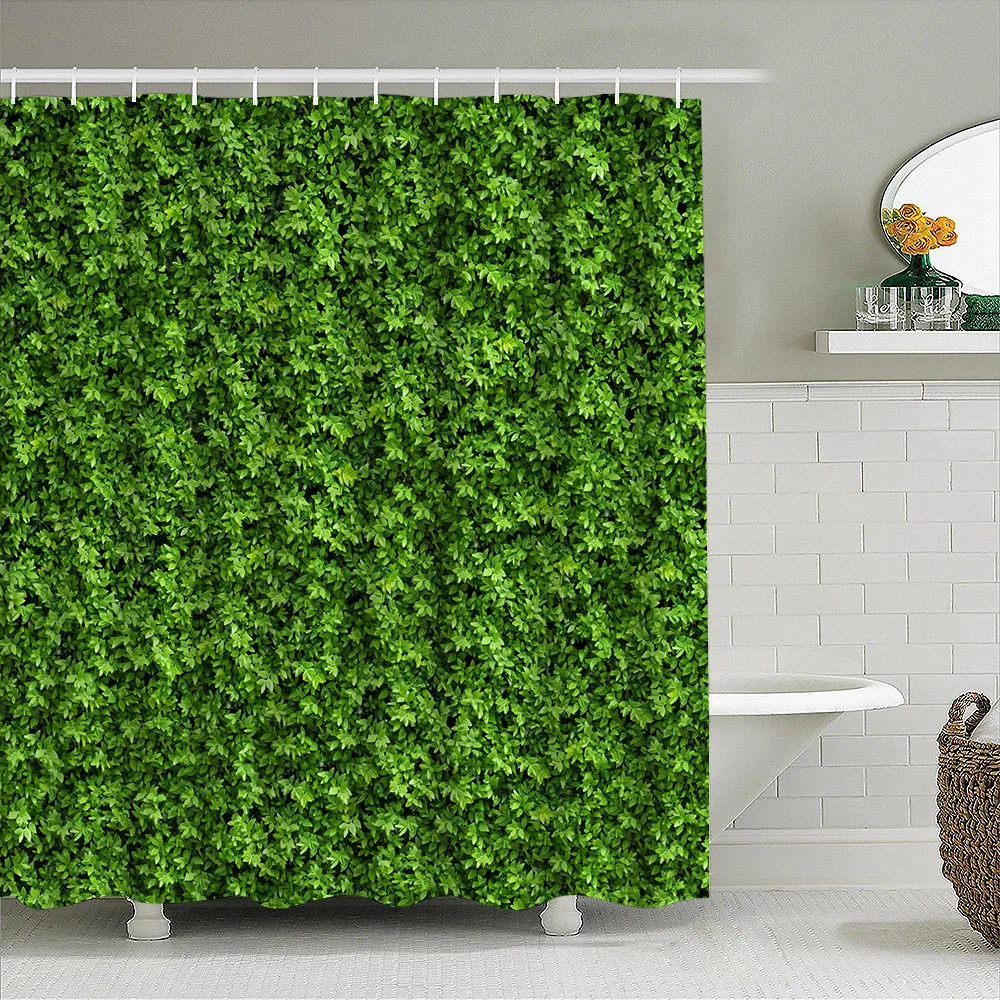 1pc Leaves Vine Shower Curtain Bathroom Partition Decorative Curtain Machine Washable Green Scenery Print Window Privacy Curtain