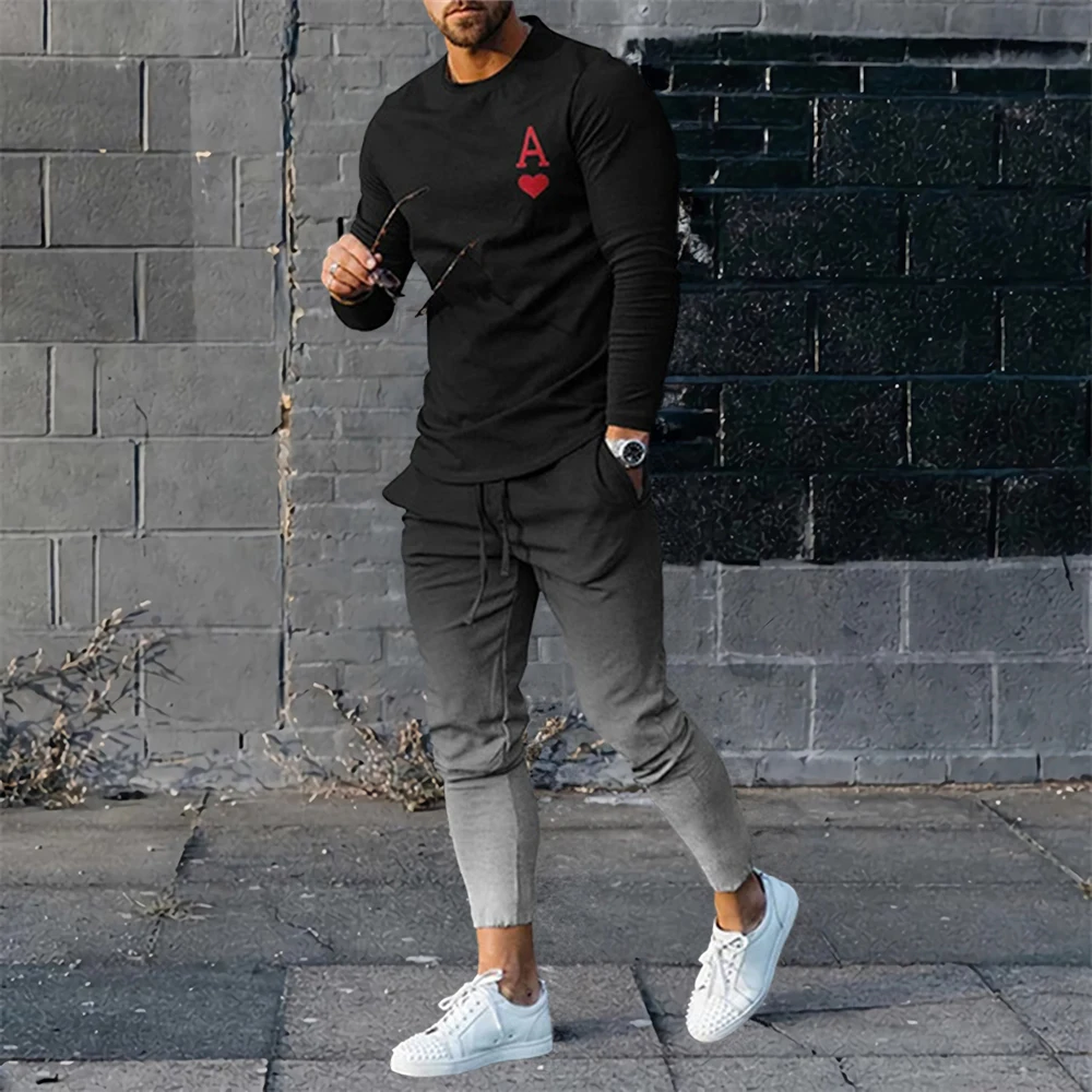 Autumn Long Sleeve+Trousers Suit Men Streetwear Casual Men Long Style Set Oversized Set Long Tracksuit Men Clothing 2 Piece Sets