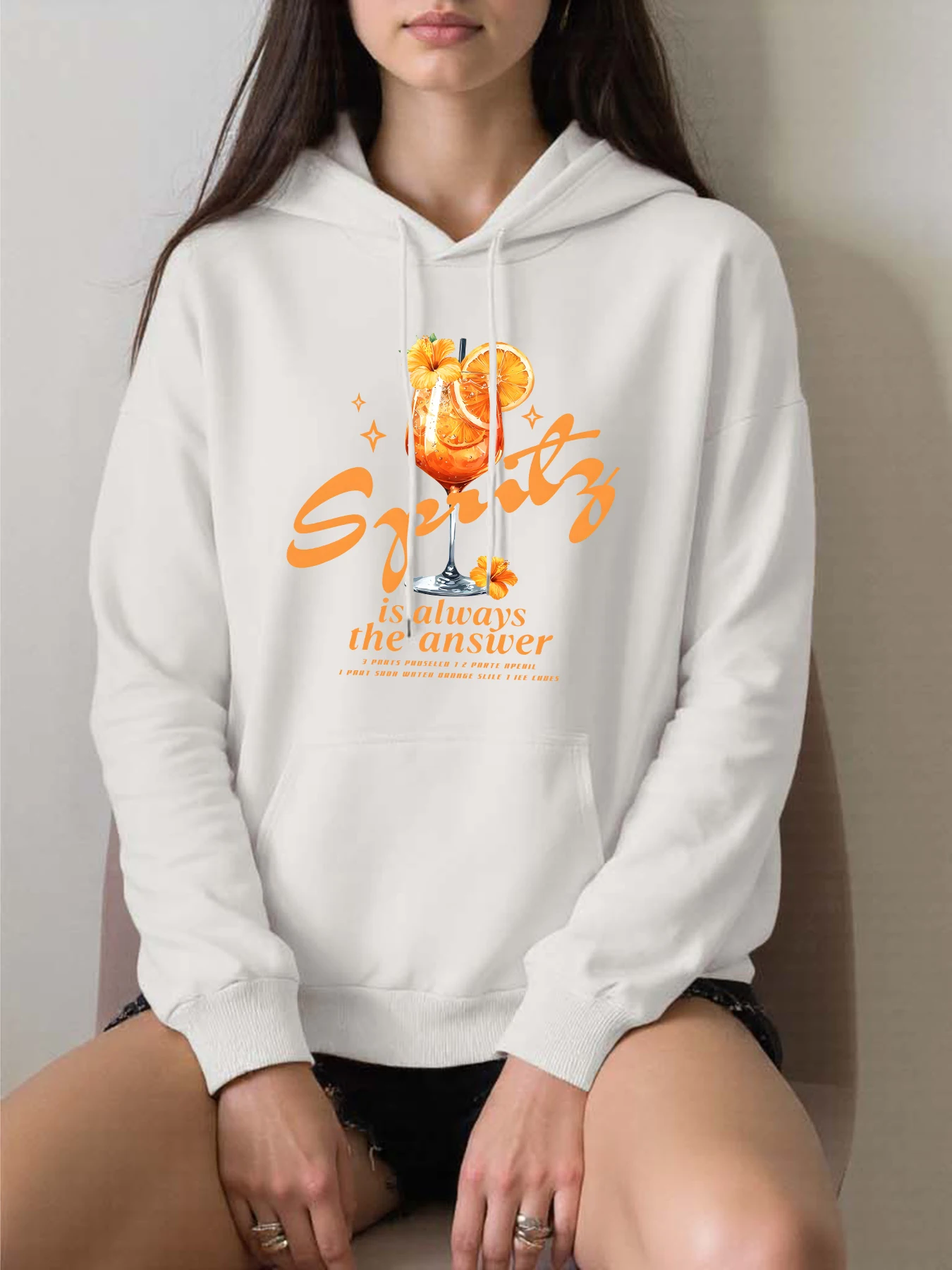Orange Juice Sprits Is Always The Answer-sudaderas con capucha estampadas para mujer, ropa de bolsillo Y2K, Sudadera con capucha holgada de moda, Sudadera con capucha de lana de otoño