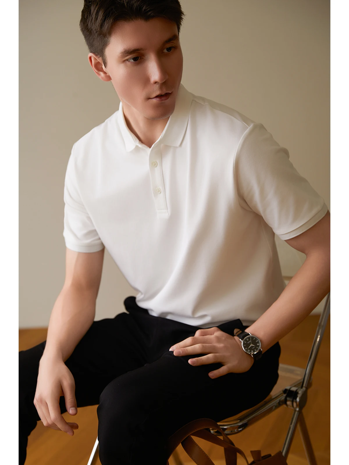 U Ice Silk Pique Cotton  Color  Shirt Men's Premium Short Sleeve T-Shirt Business Basic Layer Summer Fashion Urban