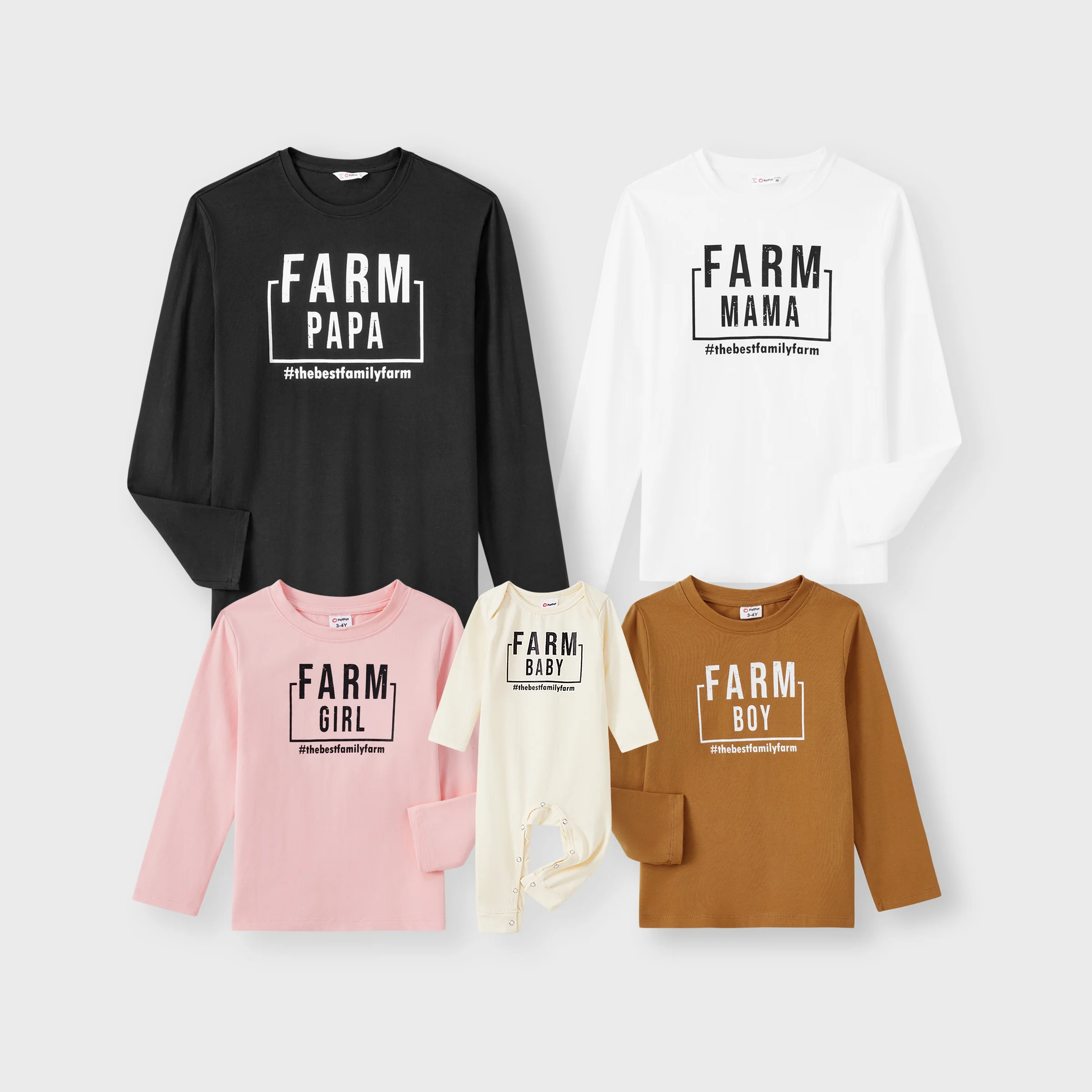 

PatPat Family Farm Matching Long Sleeves Cotton Round Neck Solid Color Tops