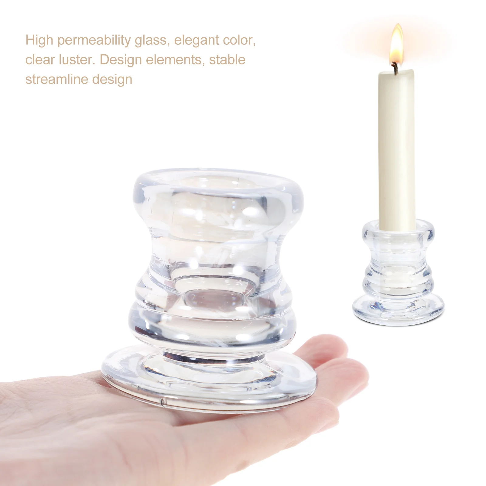 

4Pcs Glass Candlestick Holders Table Stand Decorative Desktop Ornament for Tea Lights LED Candles Home Room Warm