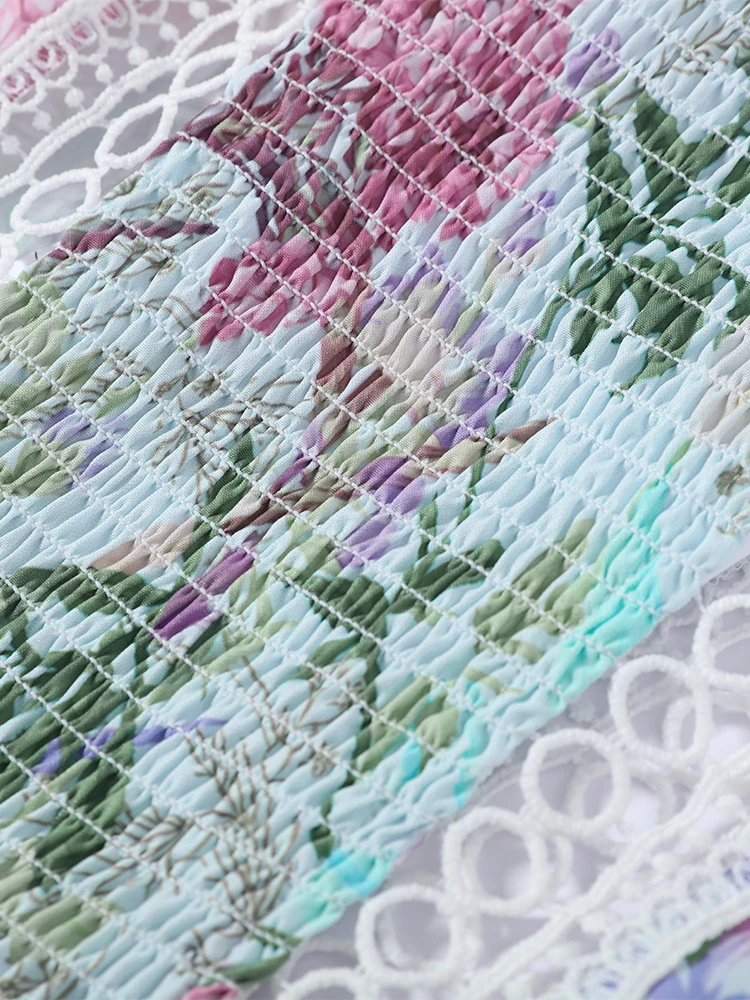 Bedrucktes Spitzen-Patchwork-Slip-Kleid für Damen, Sexy Trägerloses Ärmelloses Rückenfreies Tailliertes Partykleid, Charmantes Damenkleid – Detail 8
