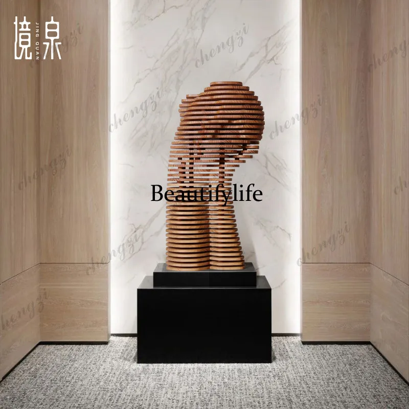 Slice Creative Abstract Figure Solid Wood Sculpture Large Ornament Floor Decoration Homestay Hotel Art Installation