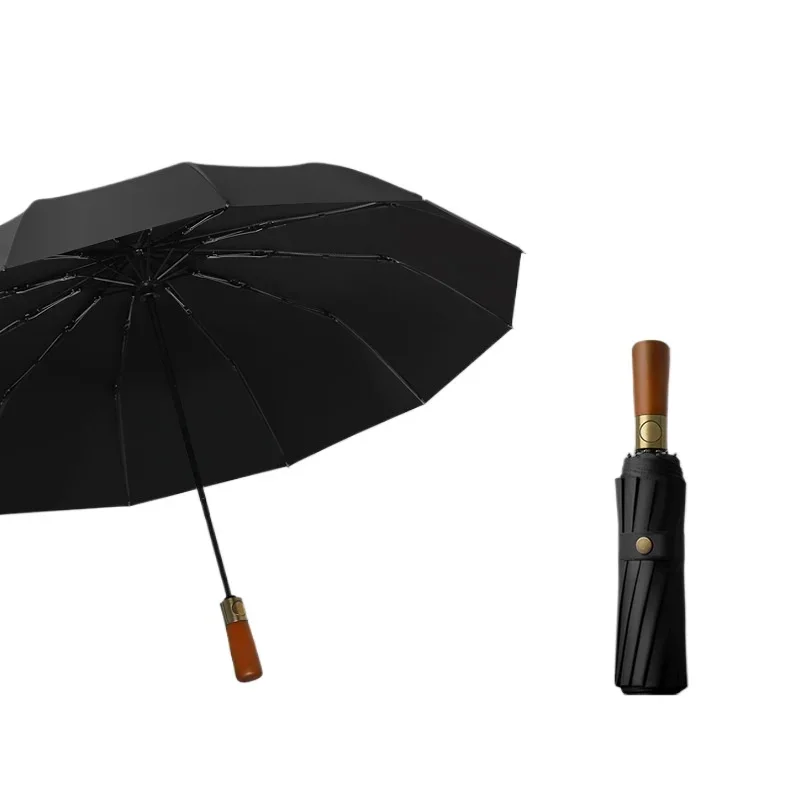 12 Bone Log Handle Automatic Rain Umbrella Vintage Style Foldable UV Protection for Men and Women Suitable for Many Occasions