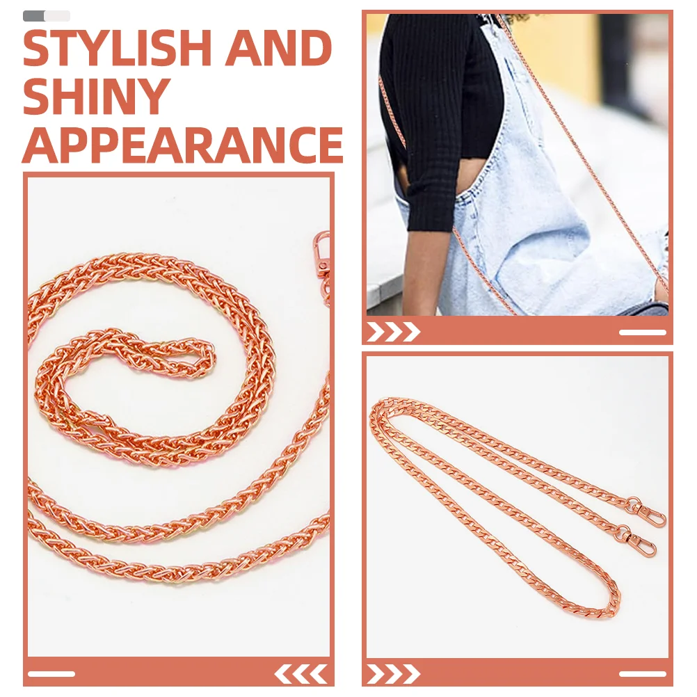 2 Pcs The Tote Bag Chain Accessories Purse Shoulder Chains DIY Bags Rose Gold Replacements Miss