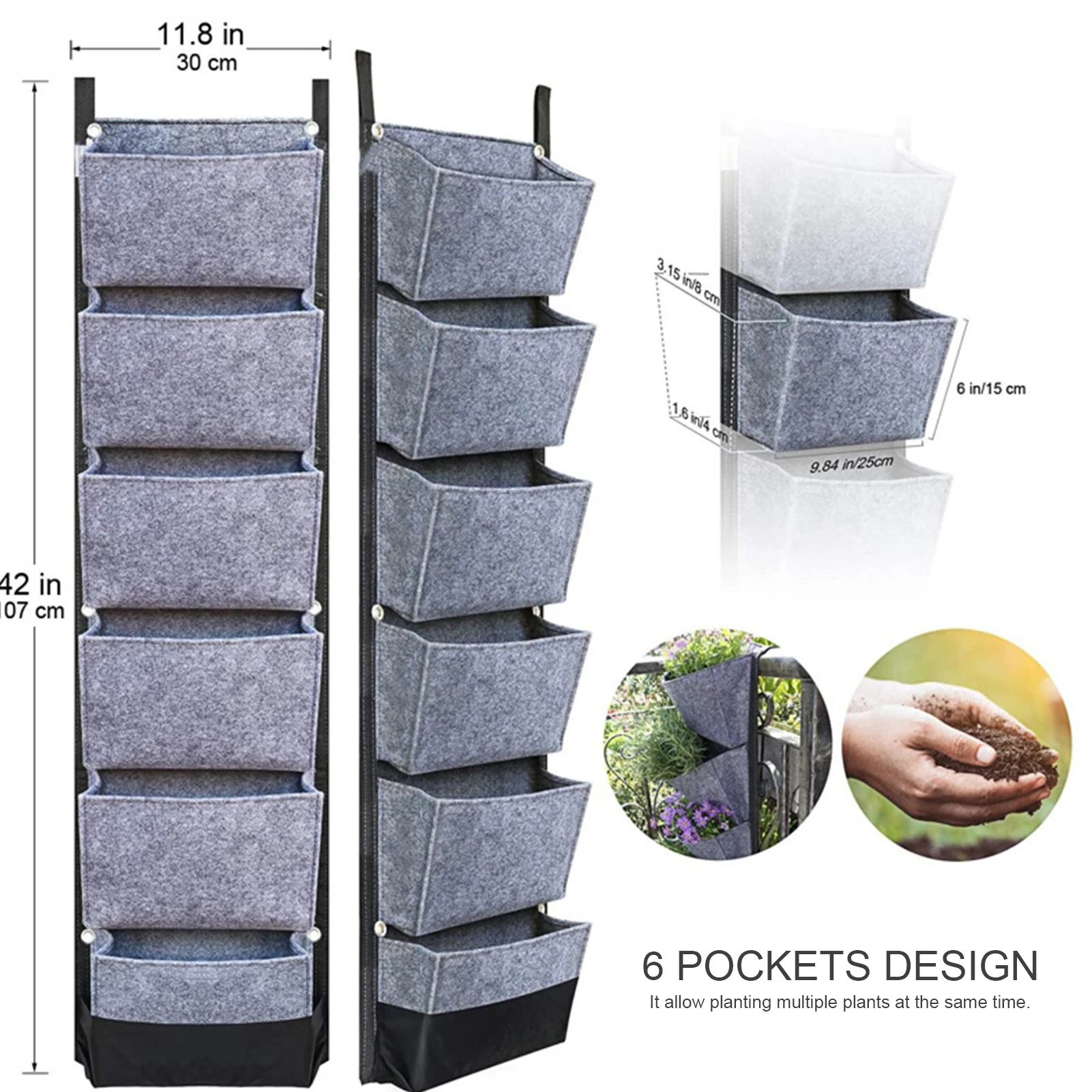 

Vertical Hanging Garden Grow Pocket 6 Pockets Felt Fabric Plant Bag Vegetable Herb Planter Balcony Wall Green Plant Cultivation
