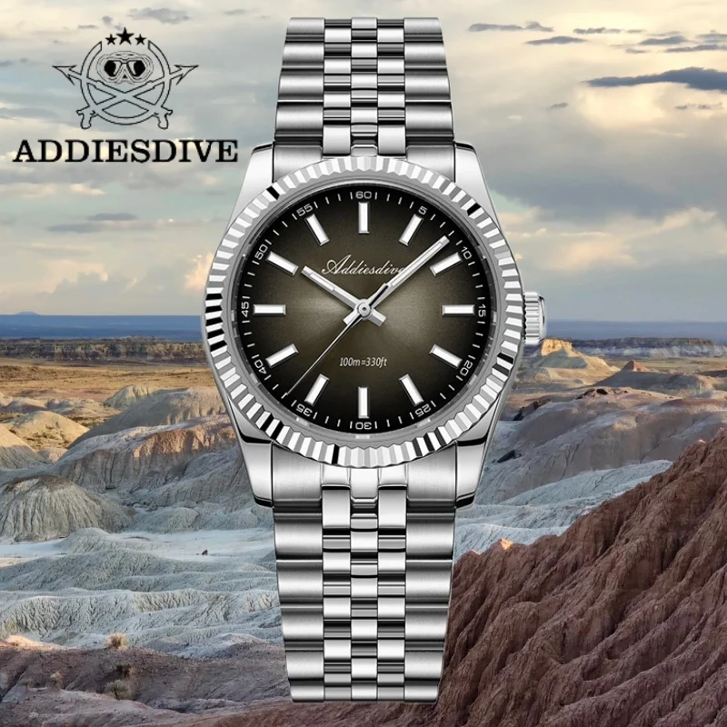 ADDIESDIVE 36mm Watch For Man Sapphire Glass Jubilee Strap 10Bar Waterproof VH31 Movement BGW9 Super Luminous Quartz Watches