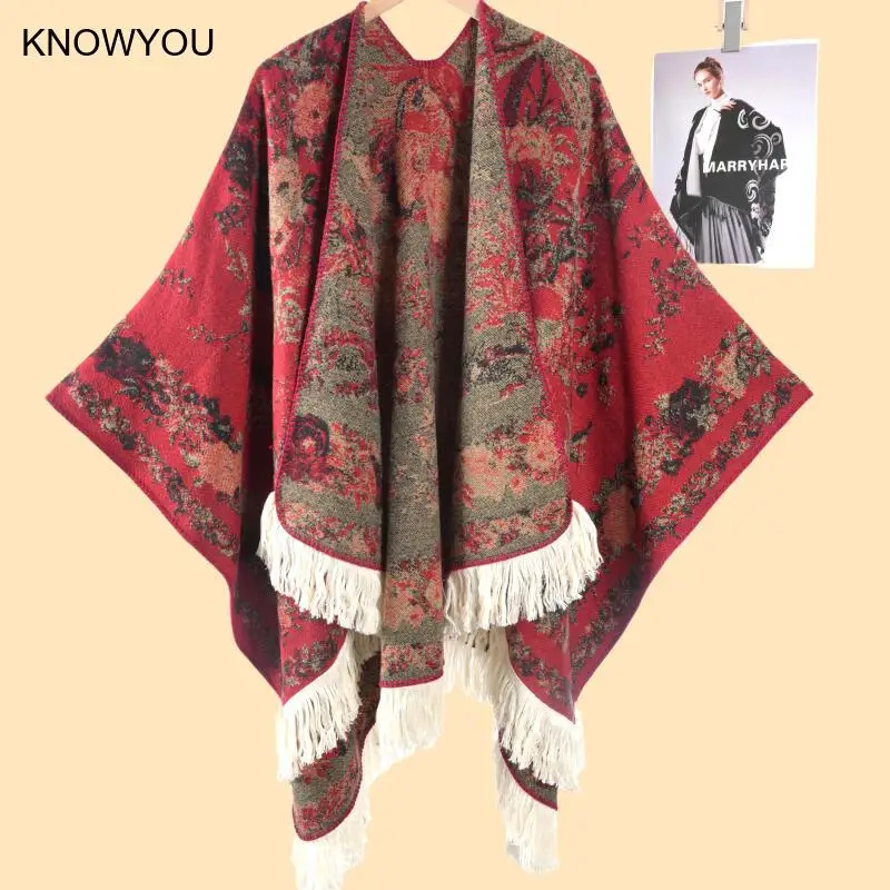 

Винтажные накидки в китайском стиле Shwal, женская элегантная накидка-пуловер, куртка с цветочным принтом, пашмина, теплые плащи из искусственного кашемира