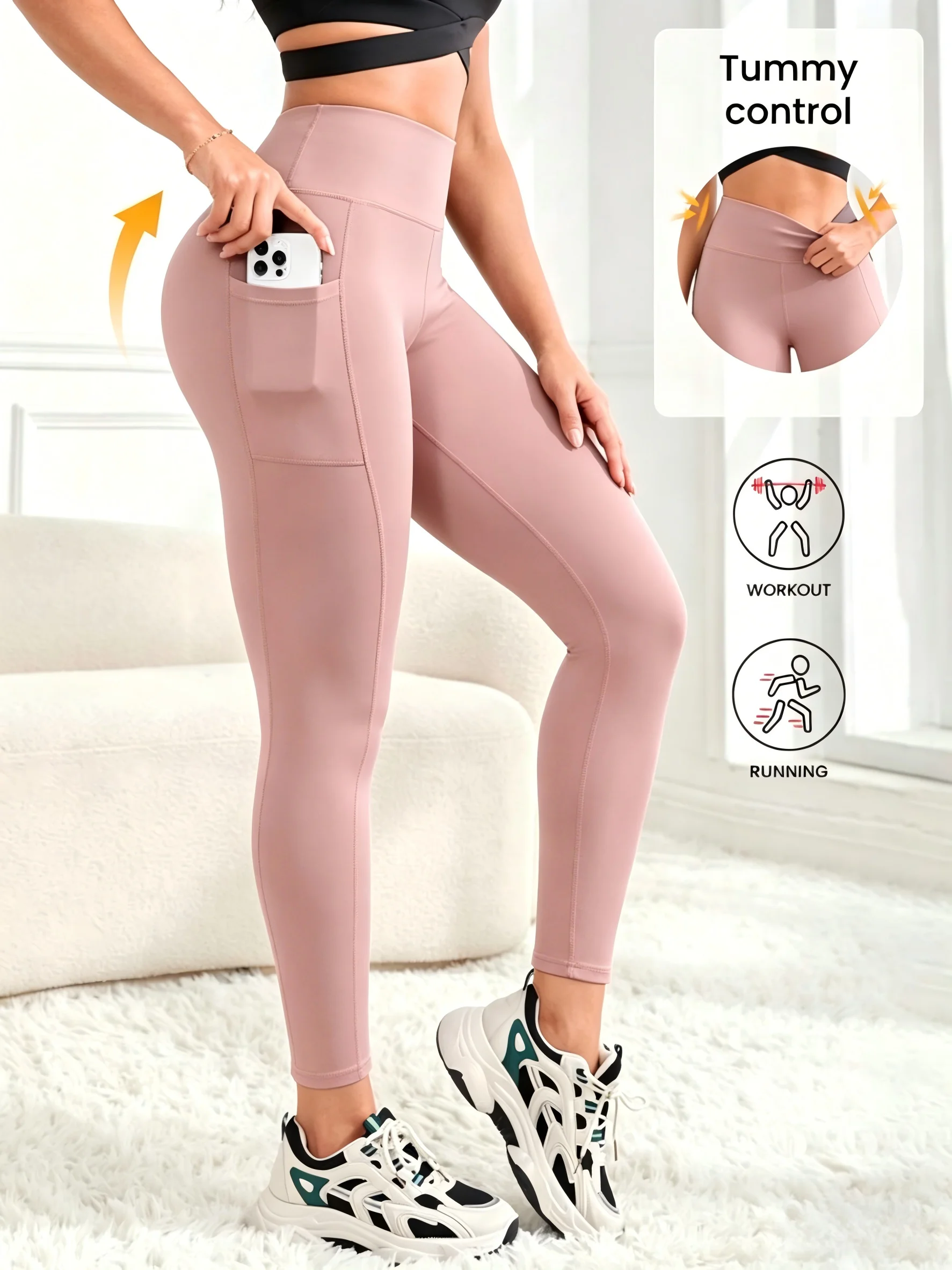 4 Way Stretch Yoga Leggings with Pockets Women High Waist Tummy Control Gym Pants