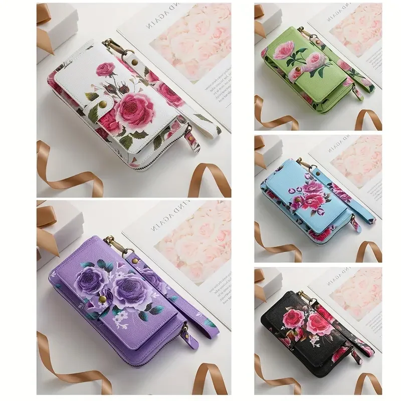 エレガントな花柄PUレザークラッチウォレット（女性用）-ジッ - Women'S Accessories Wallet のレビューと価格