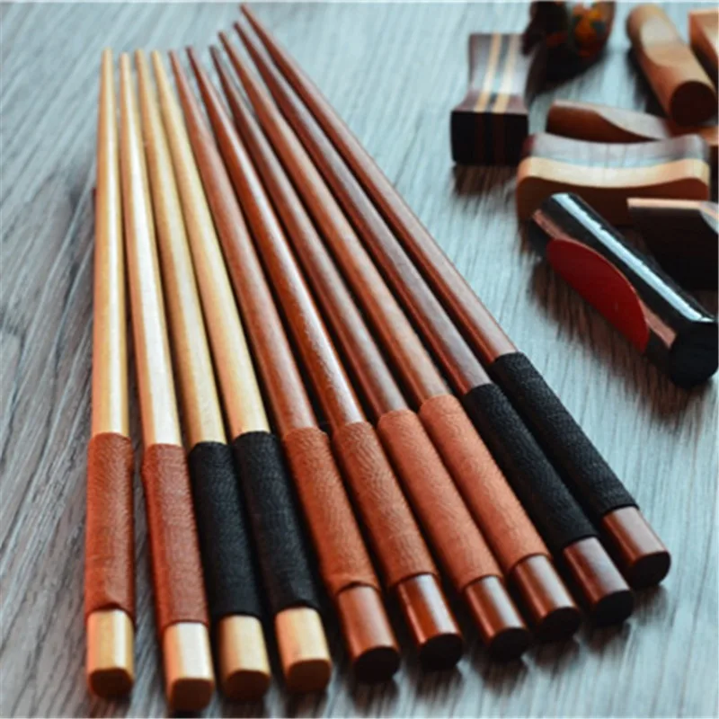 Korean Creative Thread-wrapped Solid Wood Chopsticks Simple Eco-friendly Beech Wood Wooden Tableware Household Kitchenware