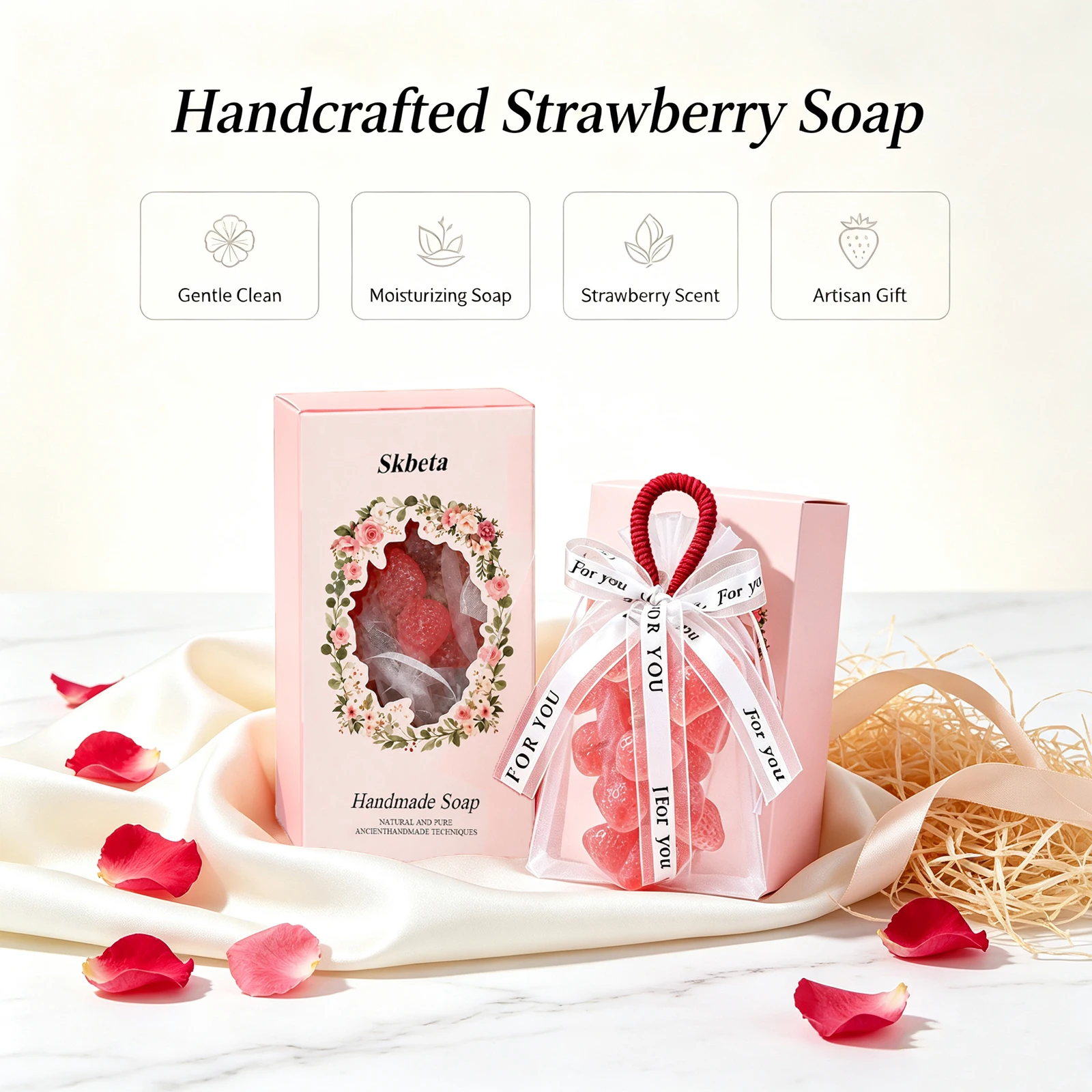 Strawberry Handmade Soap Natural DIY Fruit Aroma Facial Body Cleaning Exfoliation Home Decor Gift Crystal Strawberry Cluste Soap