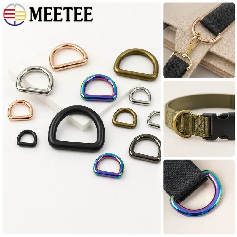 50Pcs 10-38mm Zinc Alloy D Ring Buckles Seamless Strap Loops for Handbag Backpack Webbing Belt Garment Pet Collar Leather Craft