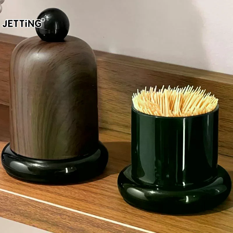 Imitation Walnut Color Toothpick Holder With Ball Top High-End Decor For Living Room & Kitchen, Portable