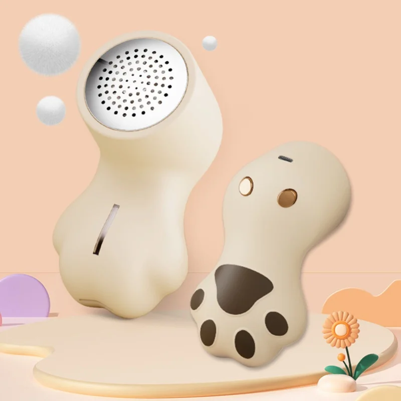 Electric Lint Remover 3 Speeds Rechargeable Portable Cat Paw Shape Hair Ball Trimmer For Clothes Blanket Brown