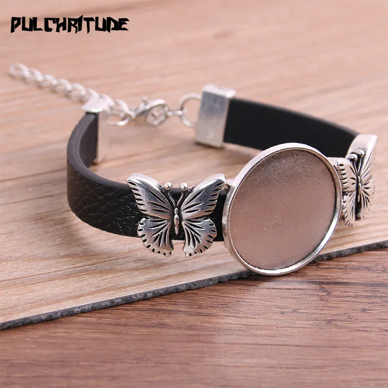 1szt PU Butterfly Bracelets Base Setting Cuff Blank Tace Brazel Fit 25mm Glass Cameo Dome Cabochon DIY Jewelry Findings P6878 — zdjęcie 3