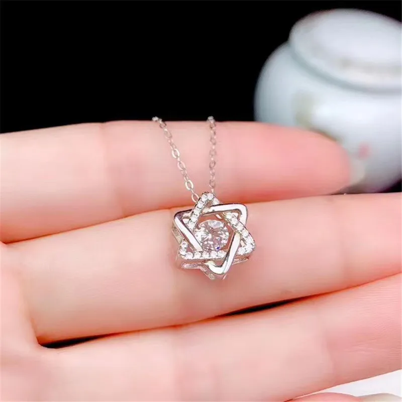 Moissanite Star of David Pendant Necklace D Color VVS1 Round Lab Diamond 925 Sterling Silver Hexagram Necklace Fine Jewelry Gift