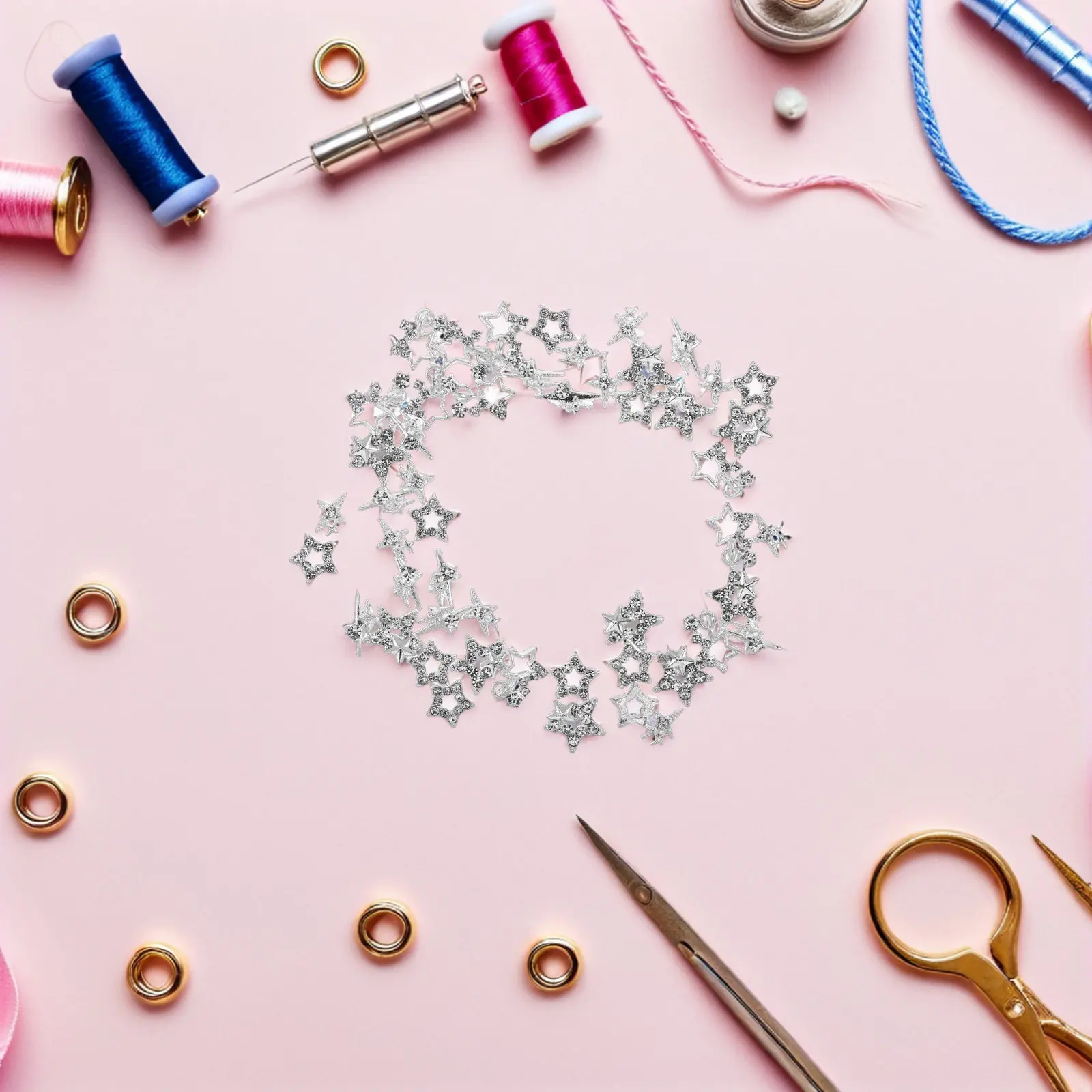

50Pcs Alloy Pentagram Nail Charms Sparkling Rhinestone Star Nail Decorations for Manicure Press on Nails Holiday Christmas