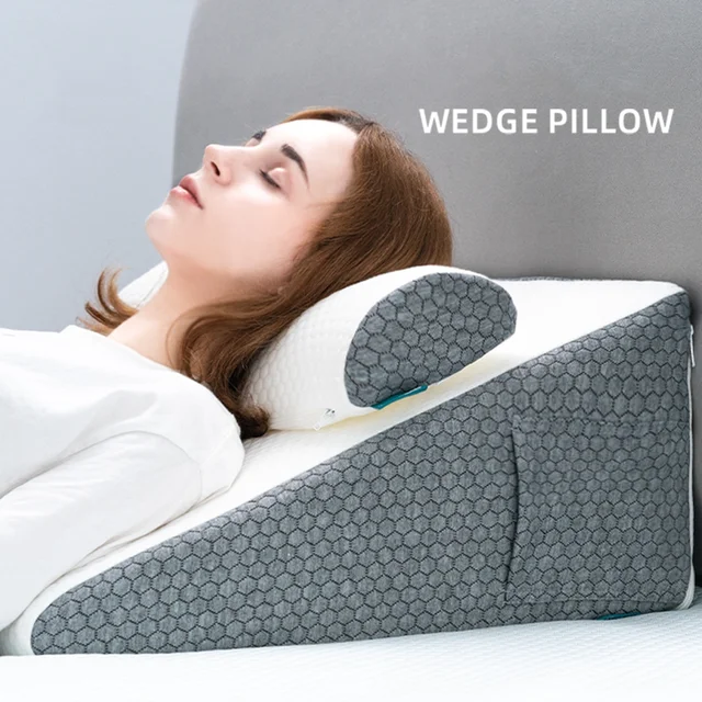 2 Pcs Memory Foam Bed Wedge Pillow/Neck Pillow For Back - Triangle Pillow With Removable Cover 1