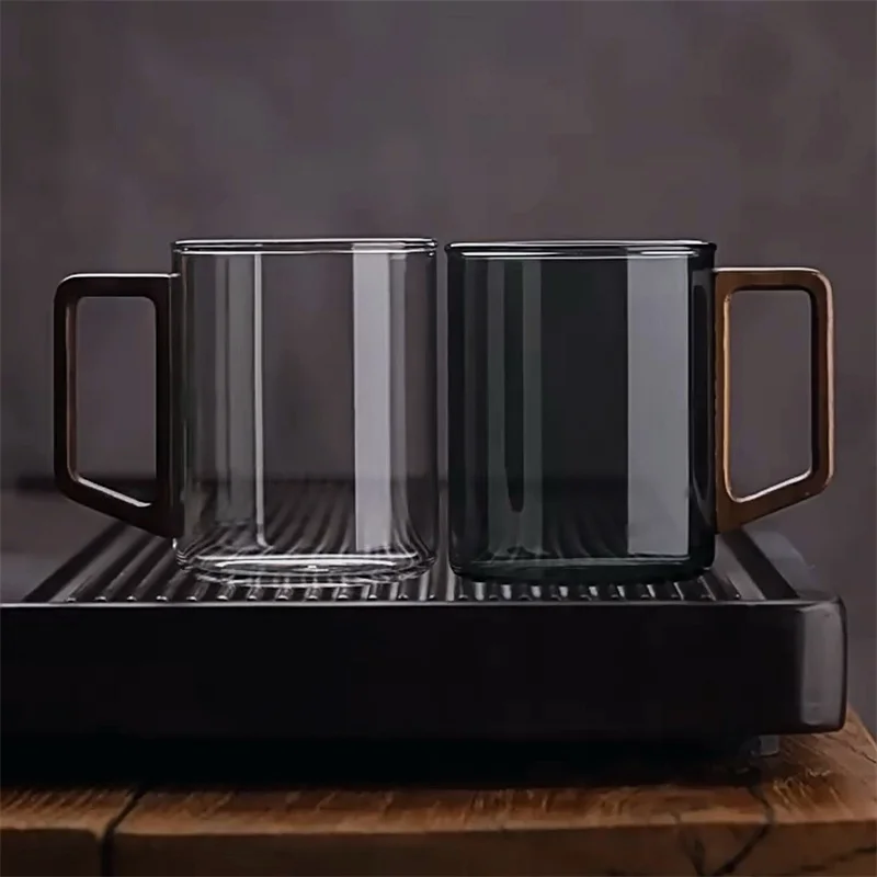 

400 мл термостойкие стеклянные чашки с ручкой из орехового дерева, бытовая кружка для чая с цветами, чашка для приготовления чая, чашка для молока и воды