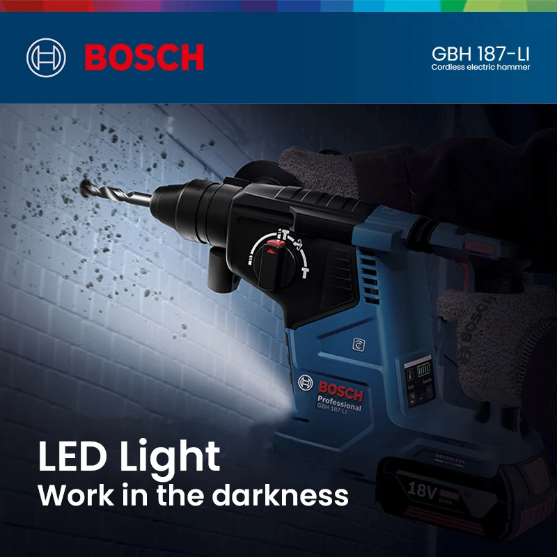 Bosch Cordless Electric Hammer GBH 187 Rotary Brushless Power Hammer Drill Smart App Control Punching Machine Electric Pick Tool