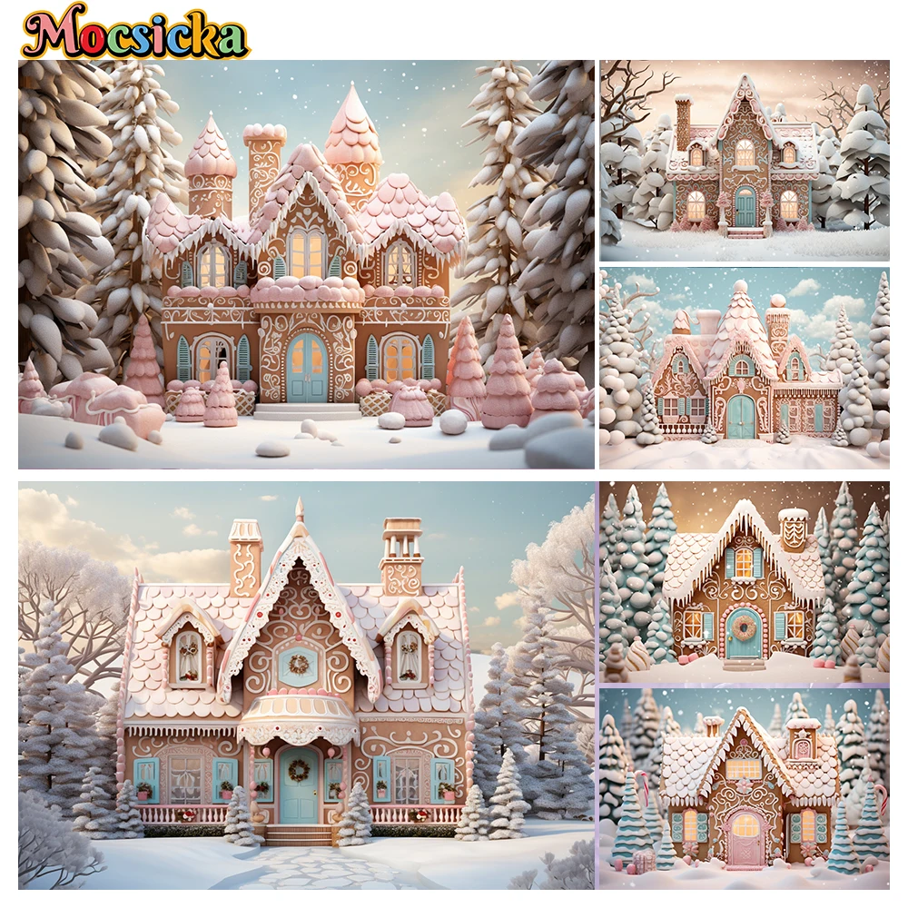 

Mocsicka Winter Christmas Photography Backgrounds House Candy Snow Holiday Party Family Portrait Photo Backdrops Studio