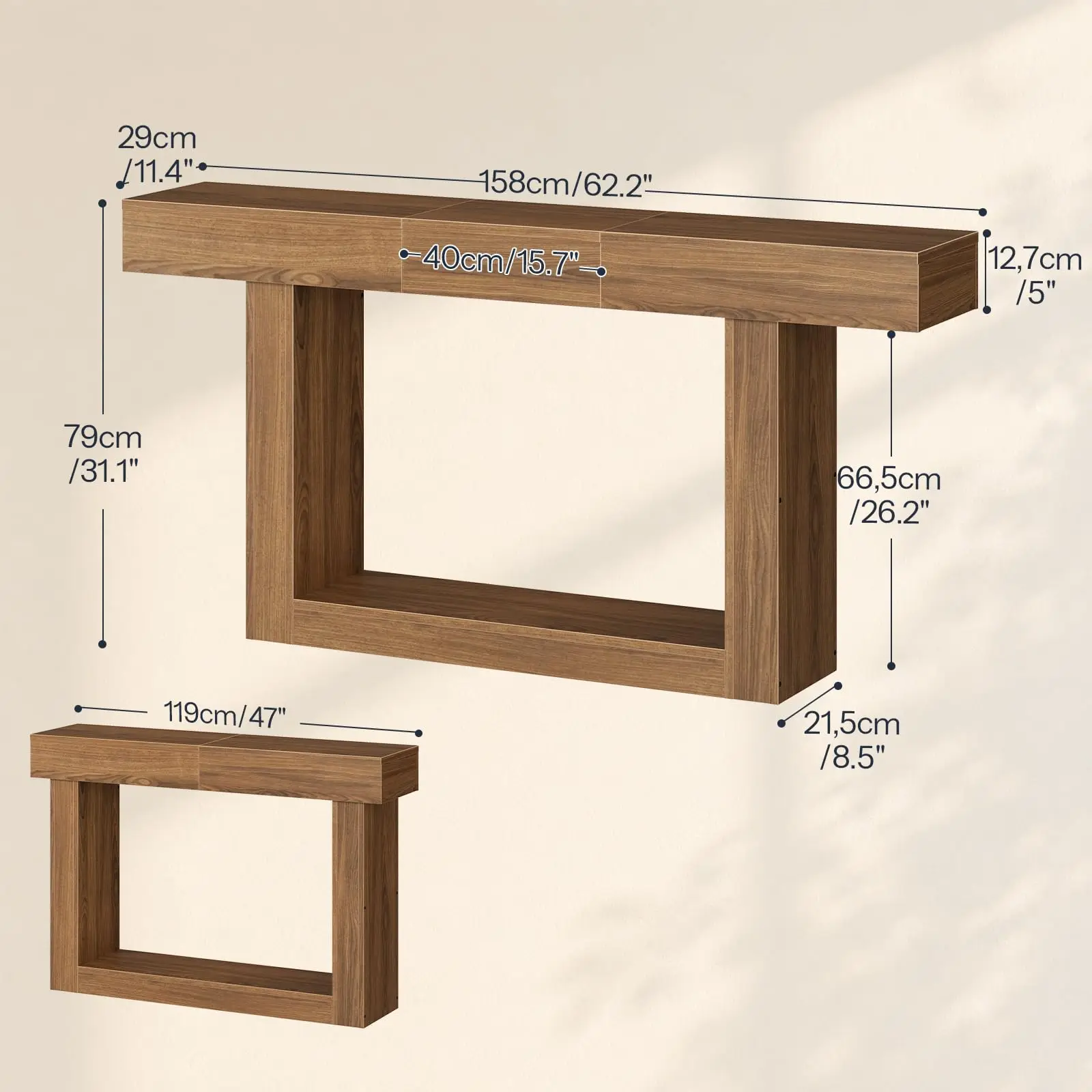 62 Inch Console Table with Extendable Tabletop, Entryway Table