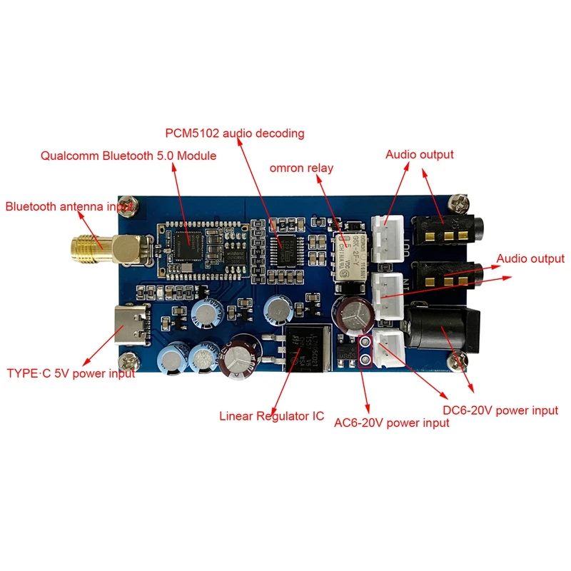 

Декодер Qualcomm Bluetooth 5,0, плата декодирования без потерь PCM5102, плата приема «сделай сам»