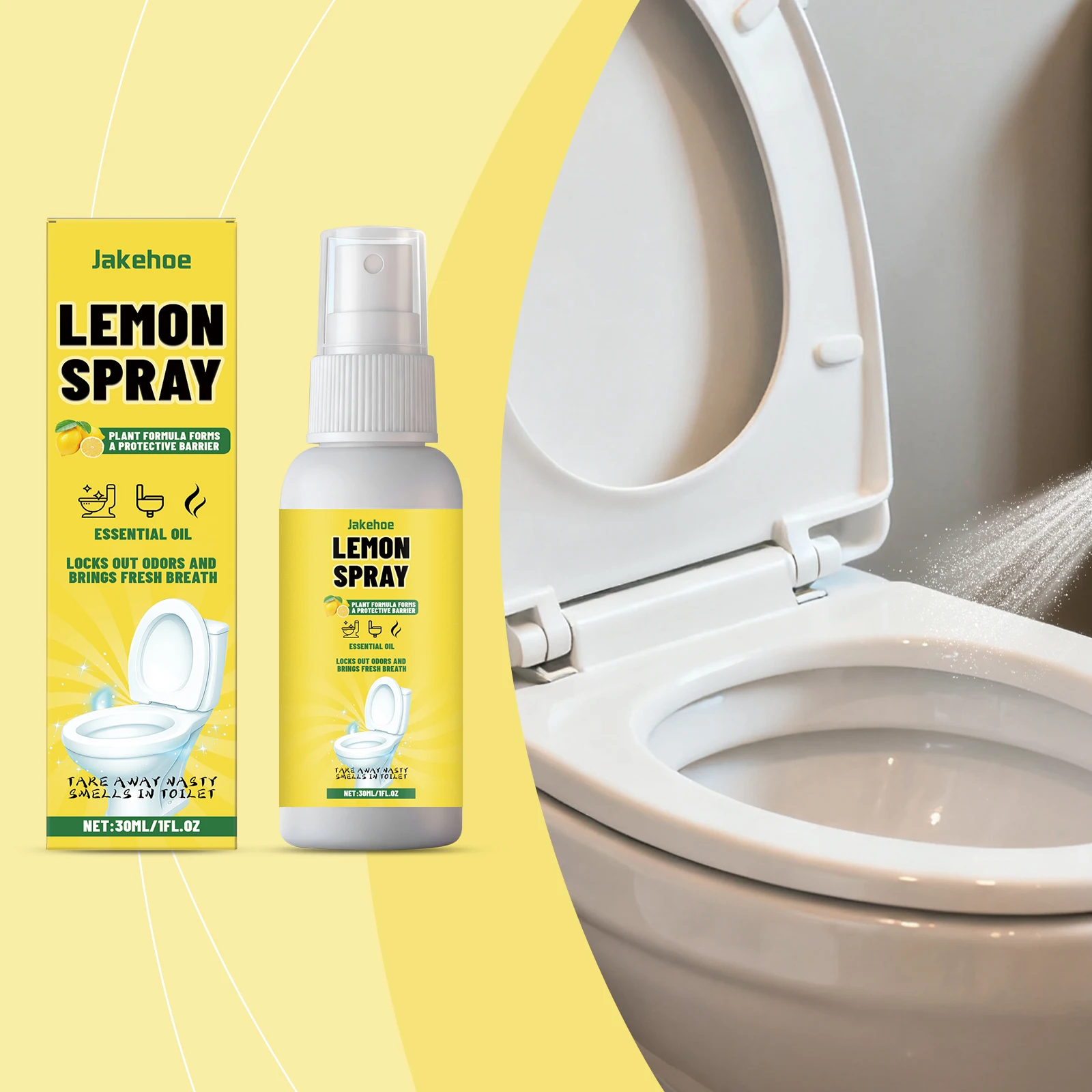 

Lemon Fragrance Toilet Spray - Deodorizer & Cleaner for Bathroom, Aids Odor Locking, Stain Care & Long-Lasting Freshness