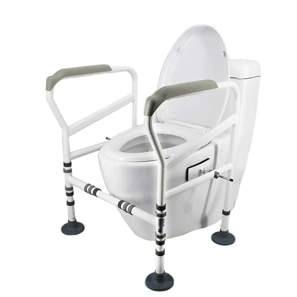 Toilet Safety Rail for Elderly, Height & Width Adjustable Toilet Safety Frame, Heavy Duty Grab Bar with Anti-Slip Handles