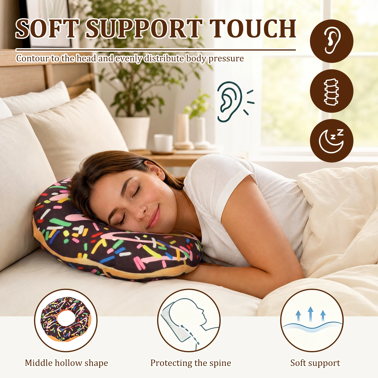 Ear Piercing Pillow Round/Square Side Sleeper Pillow with Hole Comfortable Breathable Ear Guard Cushion for Ear Plug Wearer