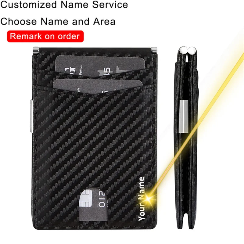 

Customized Name Men Wallet Credit Card Holder RFID Blocking Carbon Fiber Leather Wallet Cardholder ID Window &Money Pocket Purse