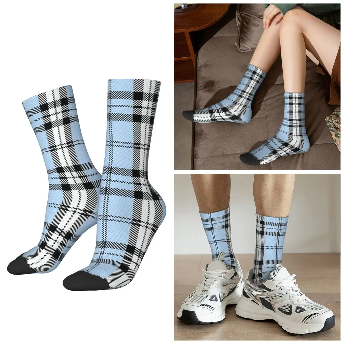 

All Seasons Plaid Print Socks Harajuku Crew Socks Sweat Absorbing Stockings for Men Women Christmas Gifts