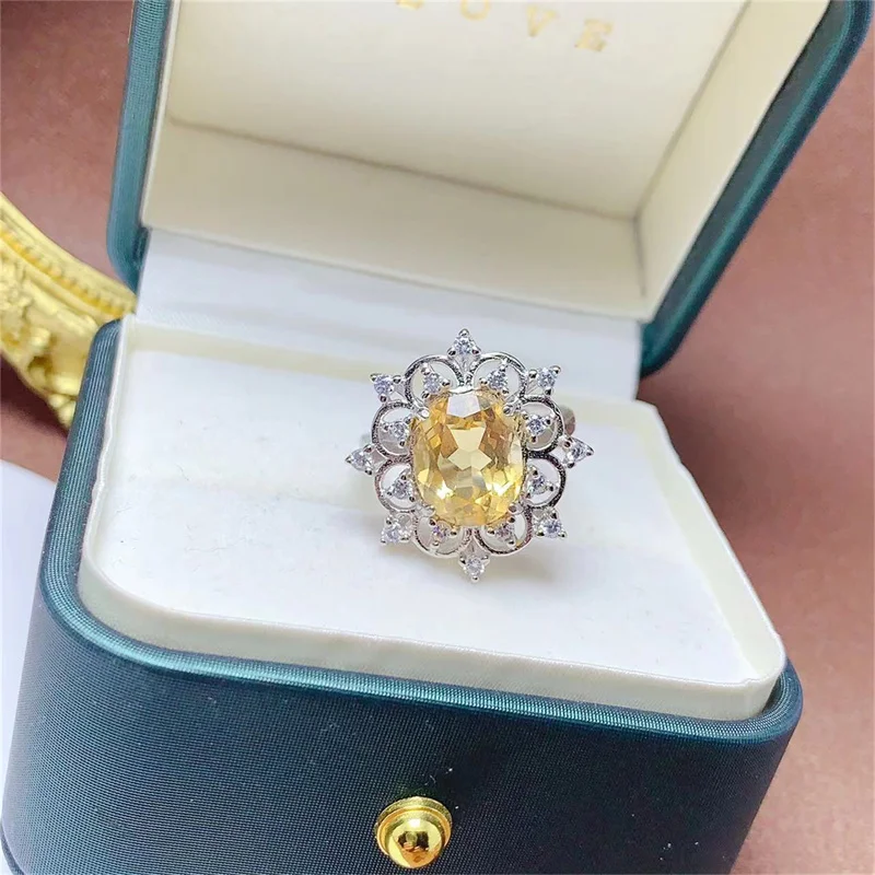 

Ring Authentic Real 925 Original Silver Natural Big Blue Topaz Citrine Ring for Women Birthday Christmas Gift with Certificate