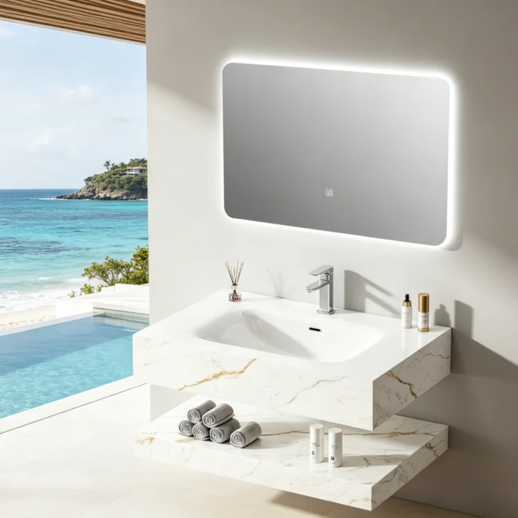 Luxury European Bathroom Vanity Rock Beam Marble Sink Vanity Cabinet Bathroom Including Mirror For Decor Use
