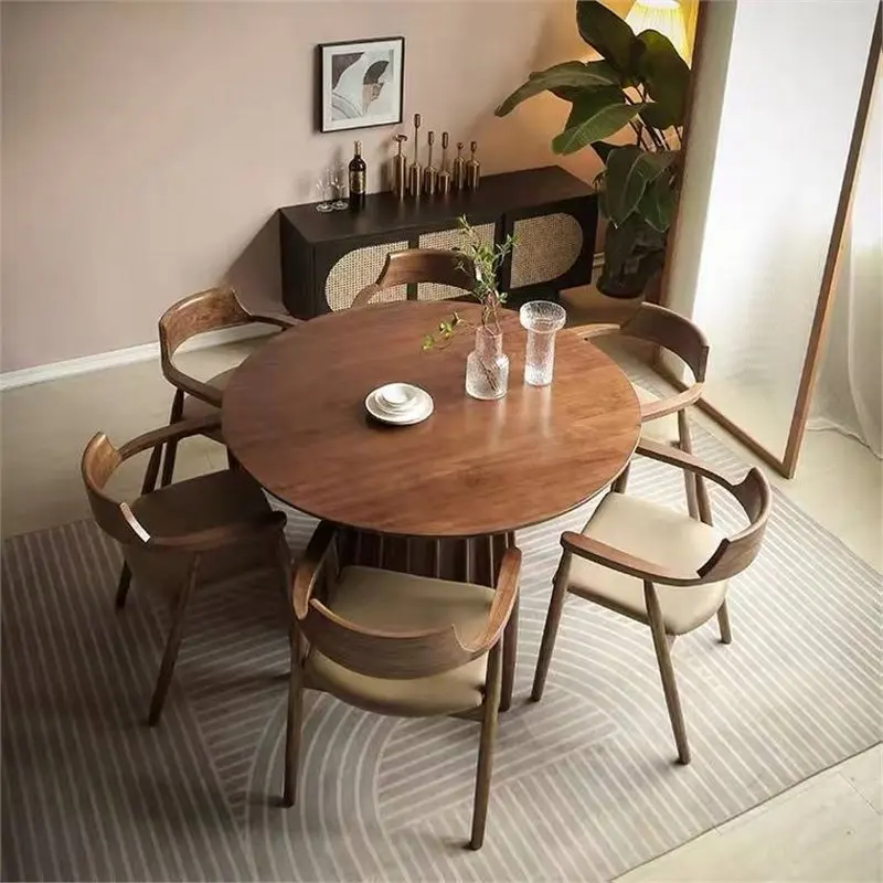 

Nordic solid wood dining table small apartment casual round negotiation table simple home restaurant meeting table and chair