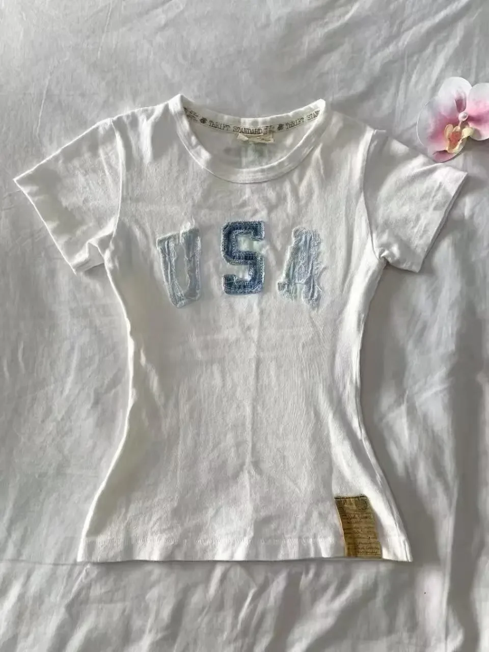 الأمريكية الرجعية خمر إلكتروني قميص بولو المرقعة قصيرة الأكمام قميص بولو المرأة الصيف أعلى الاتجاه قمصان النساء الشارع الشهير #2