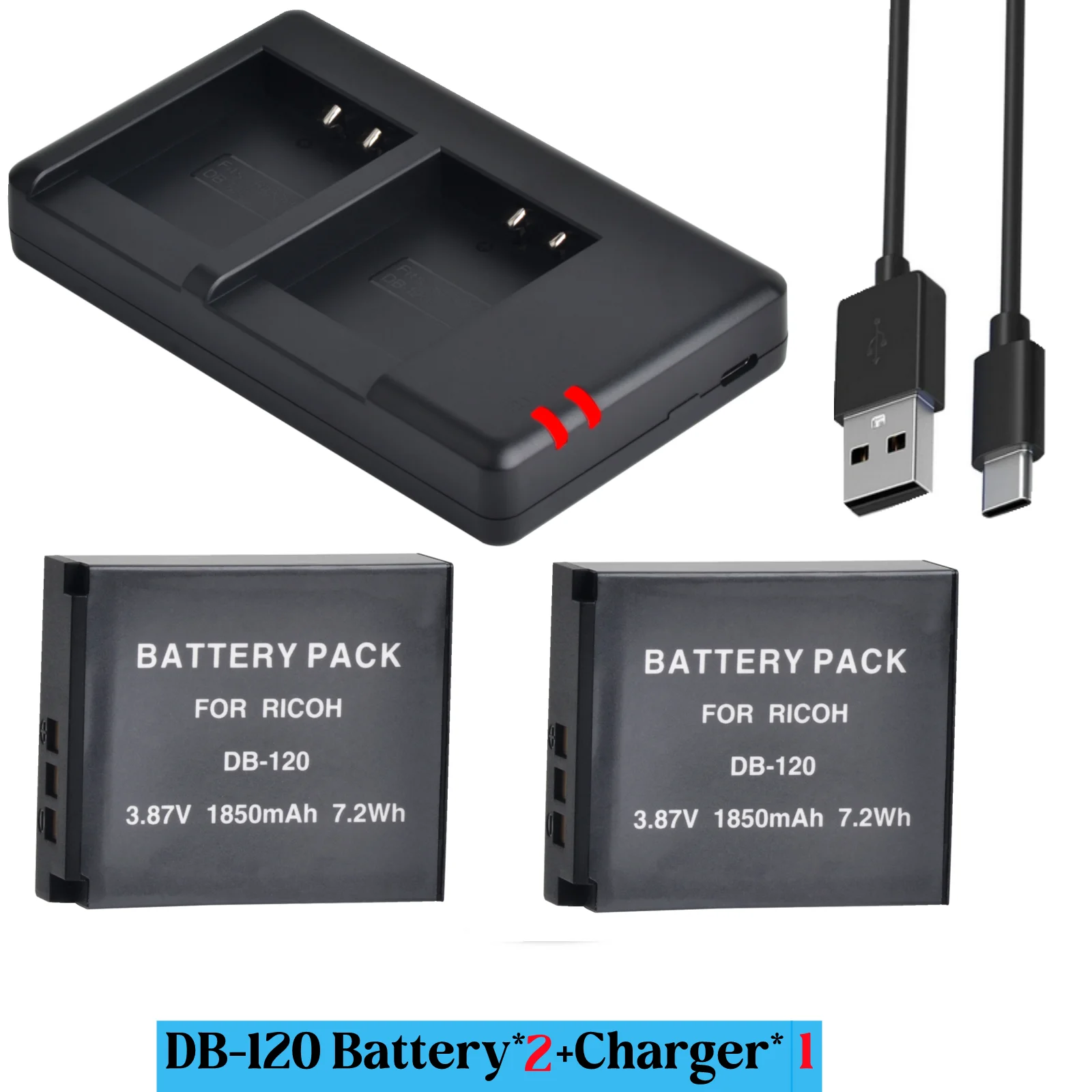 1850mAh DB-120 DB120 DB 120 Replacement Battery+Dual Charger Box