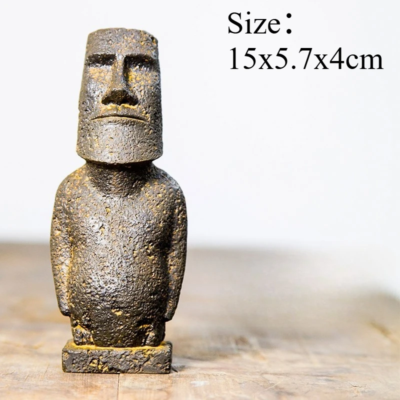 1 PC Nordic Style Creative Resin Moai Statue Ornament Vintage Distressed Craft Home Living Room Study Desk Decor Unique Present