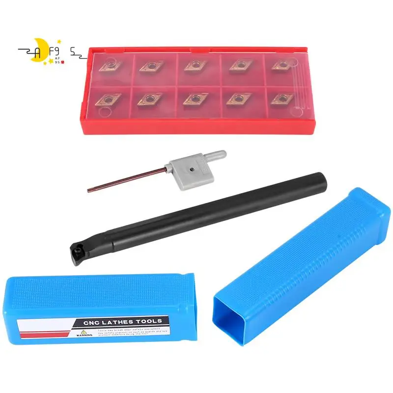 

AF95-12Pcs Dcmt0702 Carbide Inserts + S12M-Sducr07 Boring Bar 150Mm With Wrench For Cnc Lathe Inner Turning Tools