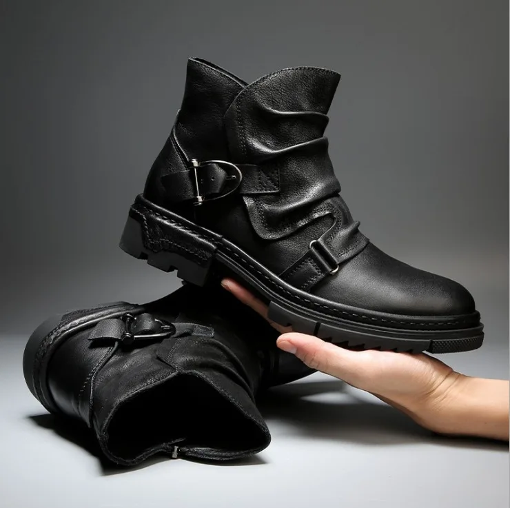 Medieval Men's Boots Shoes Square Heel High Top Retro Men's Shoes Round Head Knight Victorian Renaissance Boots